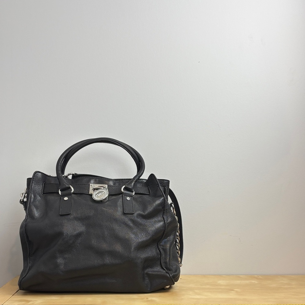 Michael Kors Black Leather Hamilton Satchel | Chain Strap